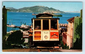 SAN FRANCISCO, CA ~ HYDE ST CABLE CAR & Alcatraz Island  c1960s  Postcard