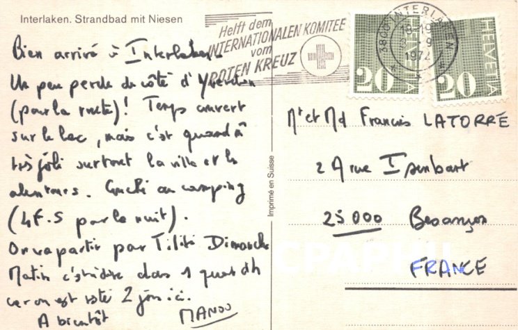 Modern Postcard Interlaken. Strandbad mit Niesen