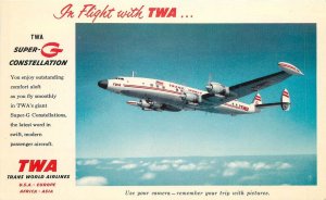 Postcard 1950s TWA Airline advertising Super Constellation 23-10228