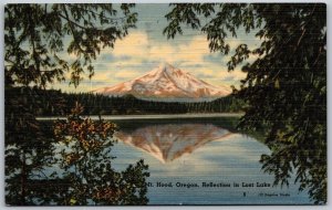 Vtg Oregon OR Mt Hood Reflection In Lost Lake Linen View Postcard