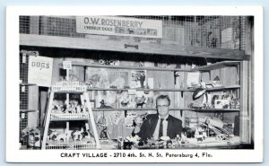 ST. PETERSBURG, FL Florida ~ Roadside CRAFT VILLAGE Chenile DOGS c1950s Postcard