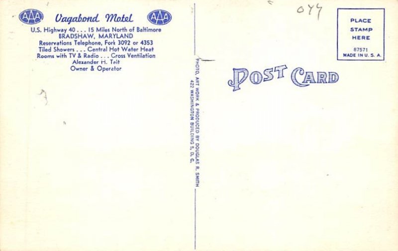 Vagabond Motel Bradshaw, Maryland MD Postcards