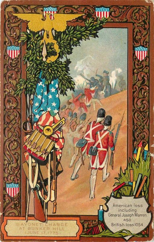 Embossed Patriotic Postcard Winsch Historical Ser.1 Bayonet Charge Bunker Hill 