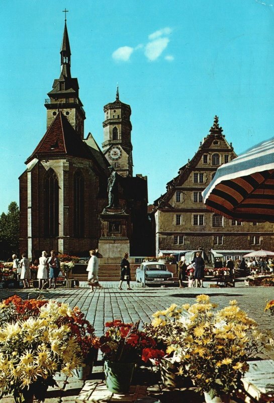 Vintage Postcard Sttutgart Blick Auf Die Stiftskirche Baden-Wurttemberg Germany