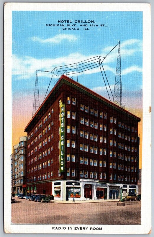 Vtg Chicago Illinois IL Hotel Crillon 1940s View Linen Old Postcard