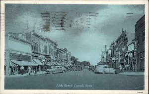 Carroll Iowa Fifth Street Scene Classic Cars Vintage Postcard