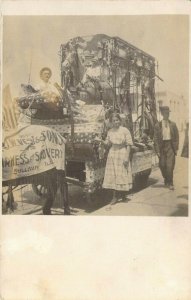 O W West & Sons Saddlery Horse Drawn Float, Sullivan, IL RPPC Double Exposure 