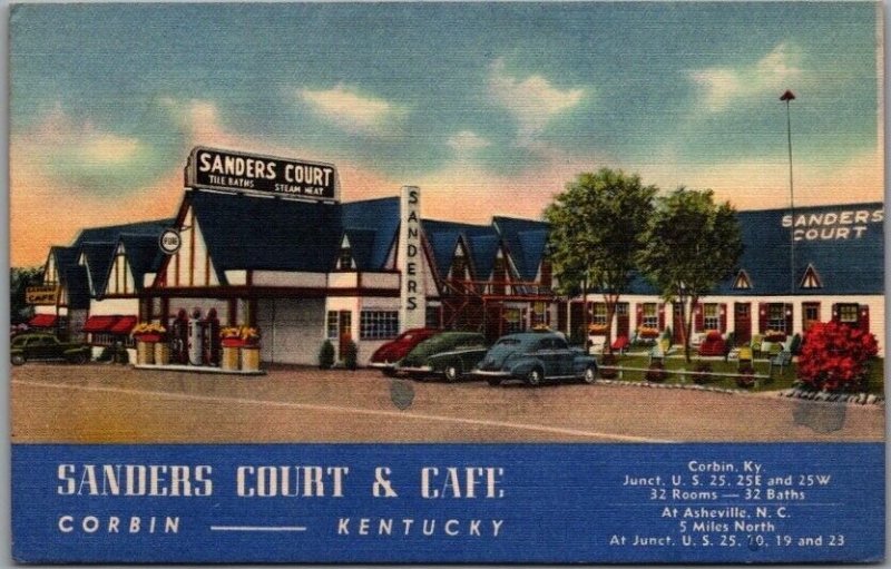 1946 CORBIN, Kentucky Postcard SANDERS COURT & CAFE Original KFC