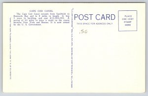 Massachusetts~Bourne Bridge~Cape Cod Canal~Steamer Ship~Linen 1940s Postcard