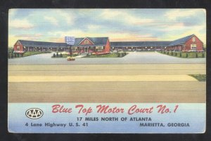 MARIETTA GEORGIA BLUE TOP MOTOR COURT VINTAGE LINEN ADVERTISING POSTCARD