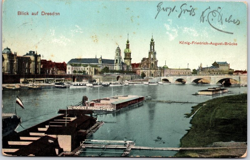 Blick Auf Dresden Germany Konig Friedrich August Brucke ~ Pier Bridge Postcard