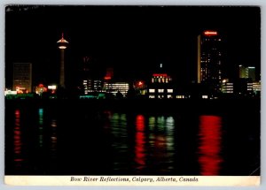 Bow River Reflections, Skyline, Night View, 1978 Calgary Alberta Chrome Postcard