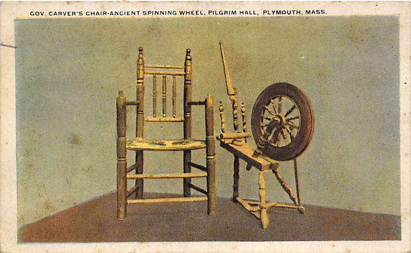 Gov. Carver's chair spinning wheel, Pilgrim Hall Plymouth, MA, USA