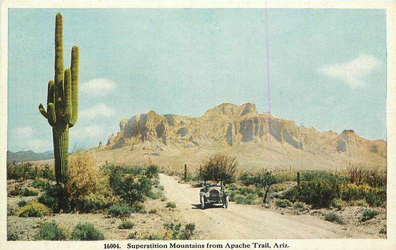 Apache Trail Auto C-1915 Postcard Superstition Mountains  HTTCO 3379