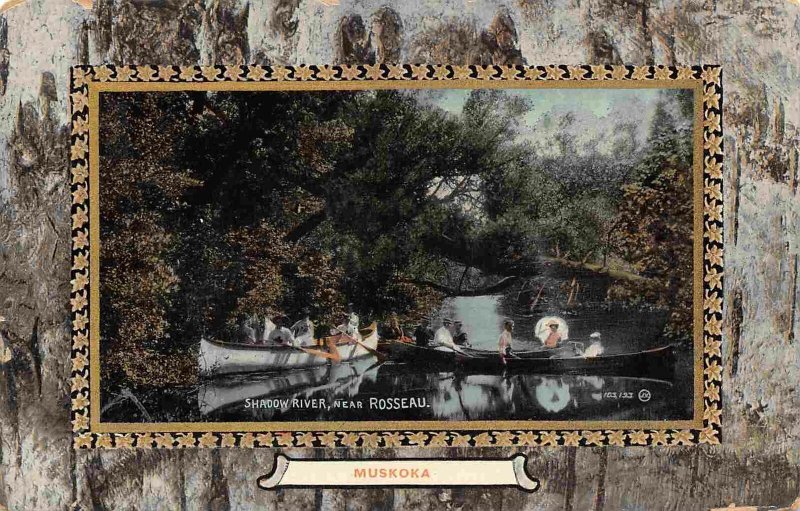 Canoes Shadow River Rousseau Muskoka Ontario Canada 1911 postcard