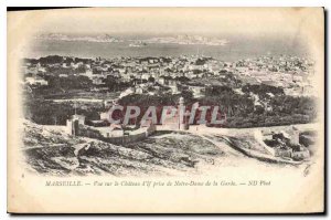 Old Postcard Marseille View of the Chateau d'If taking Our Lady of the Guard