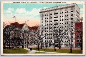 Columbus Ohio 1920s Postcard Post office & Hartmann Theatre
