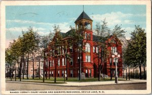 Postcard Ramsey County Court House Sheriffs Residence Devils Lake, ND KJ12