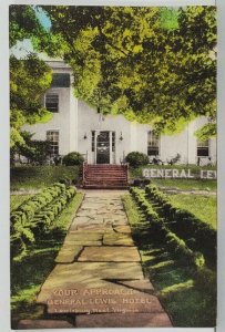 WV Lewisburg Approach to The General Lewis Hotel Handcolored Postcard Q13