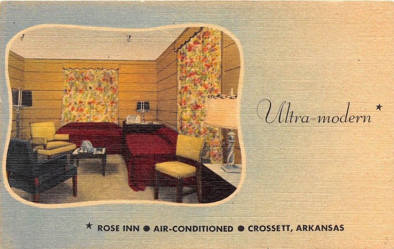 C34/ Crossett Arkansas AR Postcard Rose Inn Linen Interior Roadside