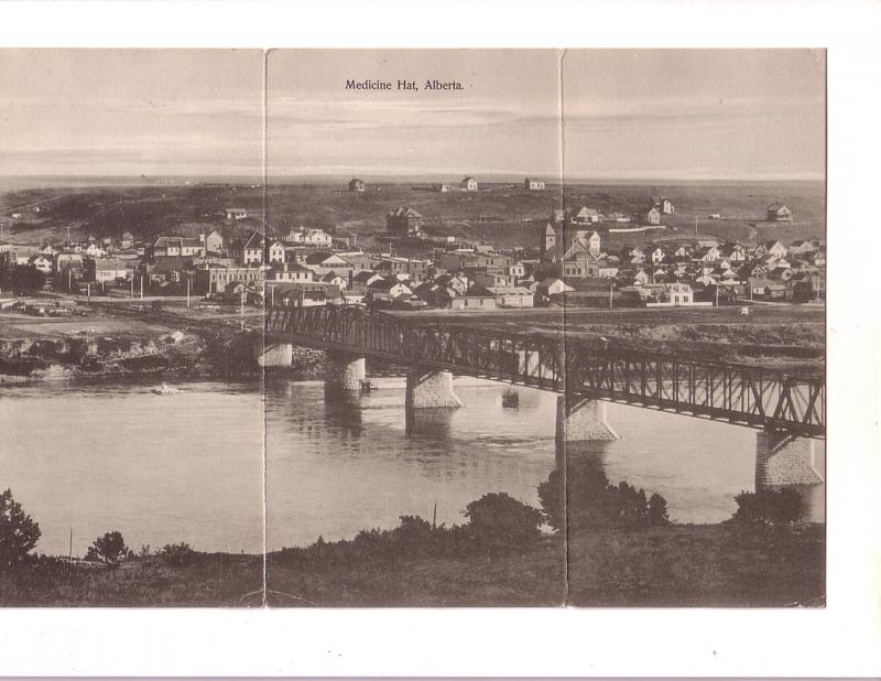 Medicine Hat Alberta, Town and Bridge, 'Giant' Postcard, Used 1906