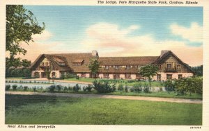 Vintage Postcard 1930's The Lodge Pere Marquette State Park Grafton Illinois IL