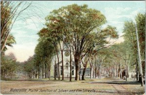 Waterville Maine~Silver & Elm Street Junction~Clock Tower~Dirt Roads~c1910