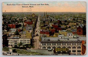 Birds Eye View of Gratiot Ave and East Side Detroit Michigan Postcard K39