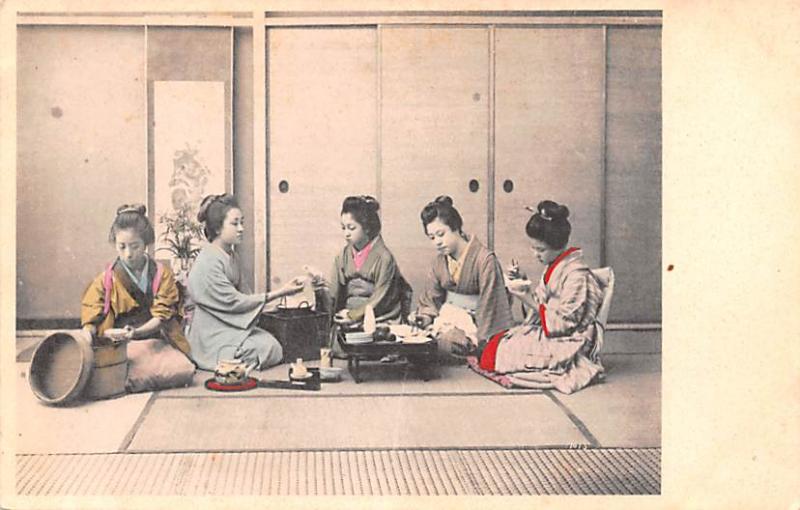 Japan Old Vintage Antique Post Card Tea Time Unused