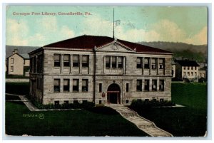 1912 Carnegie Free Library Exterior Building Connellsville Pennsylvania Postcard