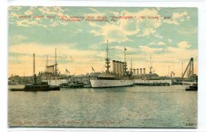 US Navy Battleships League Island Yard Philadelphia PA 1910s postcard