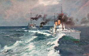 WWI German Imperial Navy SMS Hamburg and Torpedo Boat Sleipner Escort Yacht Tuck
