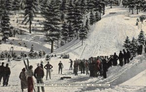 SKIING WINTER SPORTS AT CHARLESTON MOUNTAIN PARK LAS VEGAS NEVADA POSTCARD 1941