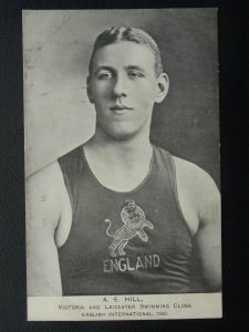 Mr A.E. Hill OLYMPIC SWIMMER Victoria & Leicester Swimming Clubs c1908 Postcard