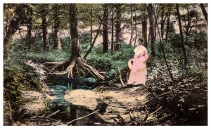 Rhode Island Harrisville   Woman in woods along Stream