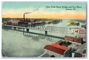 1919 New York Street Bridge Fox River Exterior Factory Aurora Illinois Postcard