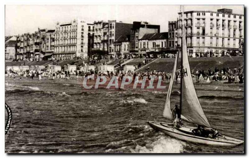 Postcard Modern Belgian Knokke Beach and seawall