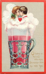Tuck Valentine Postcard Love Tributes 5 Couple Kisses In Foamy Soda Embossed