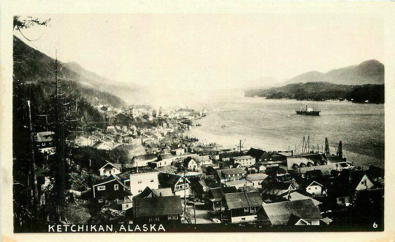 Aerial View Ketchikan Alaska 1920s RPPC Photo Postcard 2617