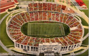 Linen Postcard Aerial View The Cotton Bowl in Dallas, Texas