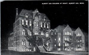 ALBERT LEA, MN Minnesota   Albert Lea COLLEGE at NIGHT  c1940s   Postcard