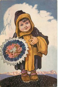 Postcard Munich Maid Bouquet Of Flowers With Edelweis A/S RG Munchen Germany