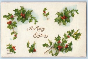 Christmas Postcard Holly Berries Winsch Back Silk Milwaukee Wisconsin WI 1909