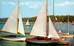 Wisconsin Greetings From Walworth Sailing Scene 1956