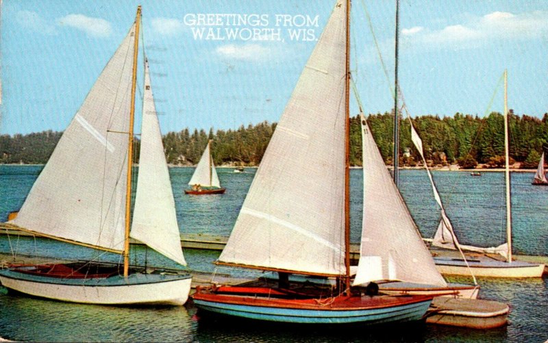 Wisconsin Greetings From Walworth Sailing Scene 1956