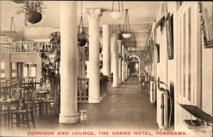 Yokohama Japan Grand Hotel Lounge and Corridor c1910 Vintage Postcard