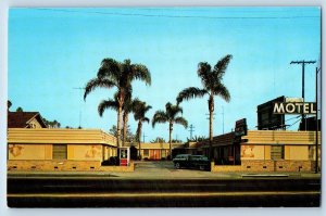 Santa Ana California CA Postcard English Motel Exterior Roadside c1960's Cars