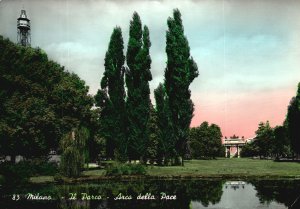 Postcard Il Parco Arco Della Pace Triumphal Arch Torre Branca Milan Italy