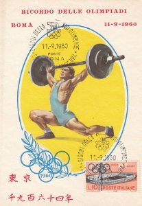 Weight Lifting Olympic Games Postcard Vintage 1960 First Day Cover