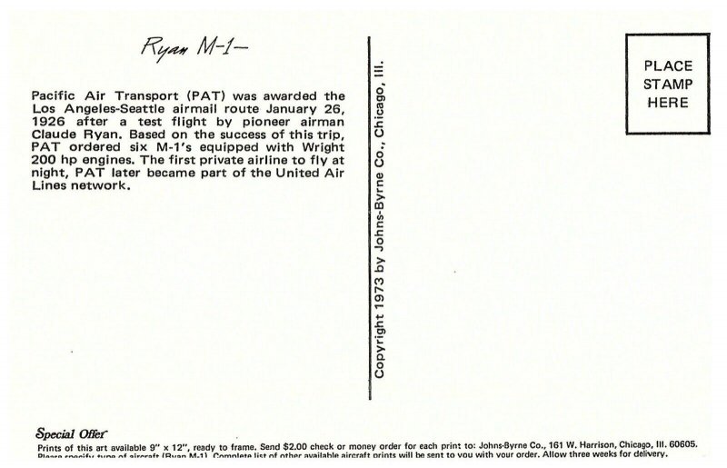 Ryan M-1 Sketch Postcard by Ray Anderson